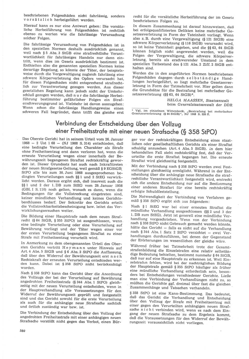 Neue Justiz (NJ), Zeitschrift für Recht und Rechtswissenschaft [Deutsche Demokratische Republik (DDR)], 22. Jahrgang 1968, Seite 560 (NJ DDR 1968, S. 560)