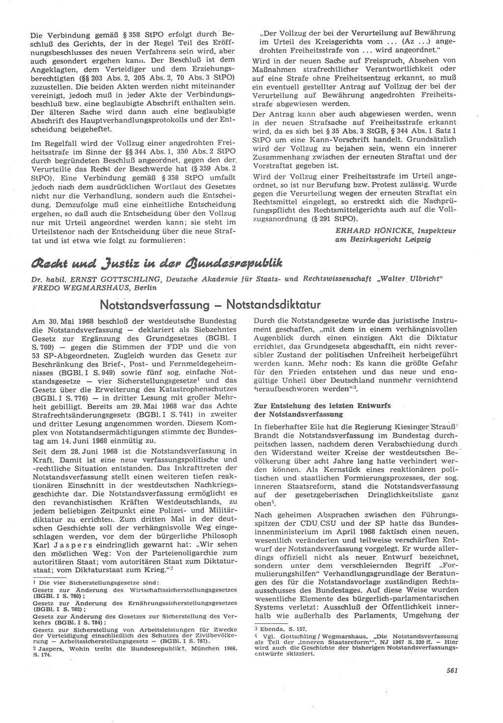 Neue Justiz (NJ), Zeitschrift für Recht und Rechtswissenschaft [Deutsche Demokratische Republik (DDR)], 22. Jahrgang 1968, Seite 561 (NJ DDR 1968, S. 561)