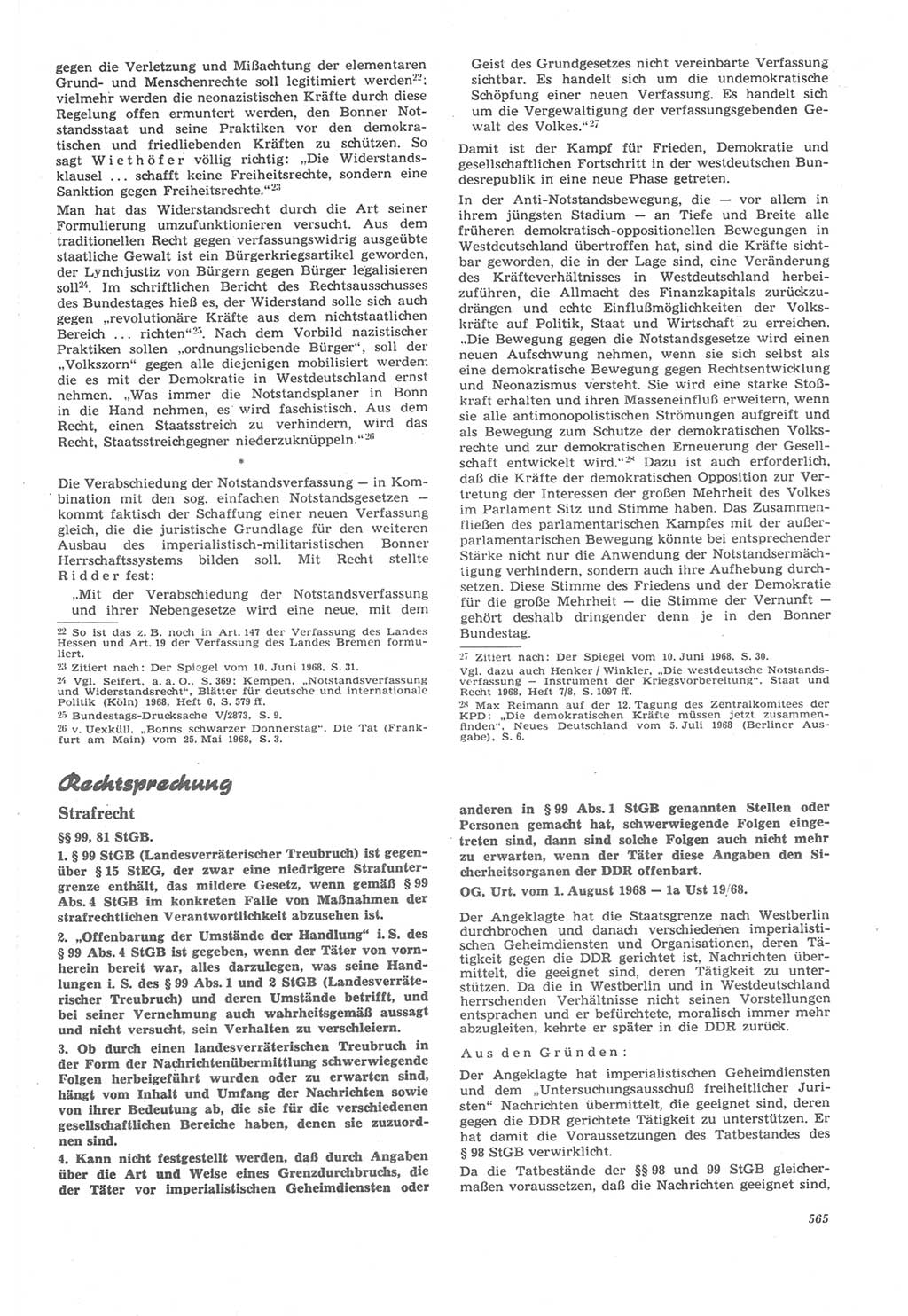 Neue Justiz (NJ), Zeitschrift für Recht und Rechtswissenschaft [Deutsche Demokratische Republik (DDR)], 22. Jahrgang 1968, Seite 565 (NJ DDR 1968, S. 565)