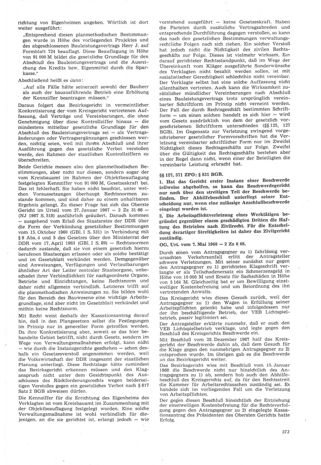 Neue Justiz (NJ), Zeitschrift für Recht und Rechtswissenschaft [Deutsche Demokratische Republik (DDR)], 22. Jahrgang 1968, Seite 573 (NJ DDR 1968, S. 573)