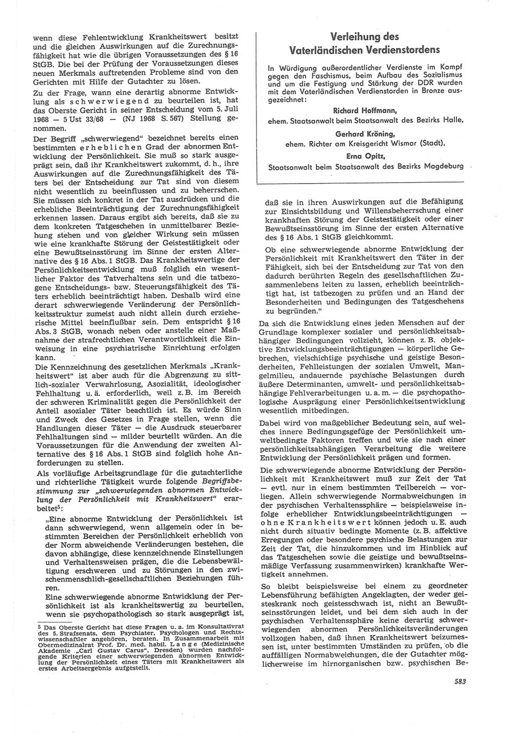 Neue Justiz (NJ), Zeitschrift für Recht und Rechtswissenschaft [Deutsche Demokratische Republik (DDR)], 22. Jahrgang 1968, Seite 583 (NJ DDR 1968, S. 583)