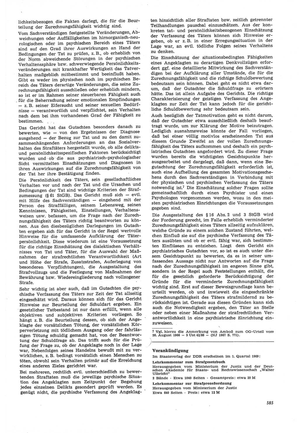 Neue Justiz (NJ), Zeitschrift für Recht und Rechtswissenschaft [Deutsche Demokratische Republik (DDR)], 22. Jahrgang 1968, Seite 585 (NJ DDR 1968, S. 585)