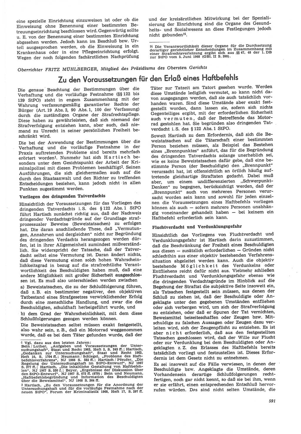 Neue Justiz (NJ), Zeitschrift für Recht und Rechtswissenschaft [Deutsche Demokratische Republik (DDR)], 22. Jahrgang 1968, Seite 591 (NJ DDR 1968, S. 591)