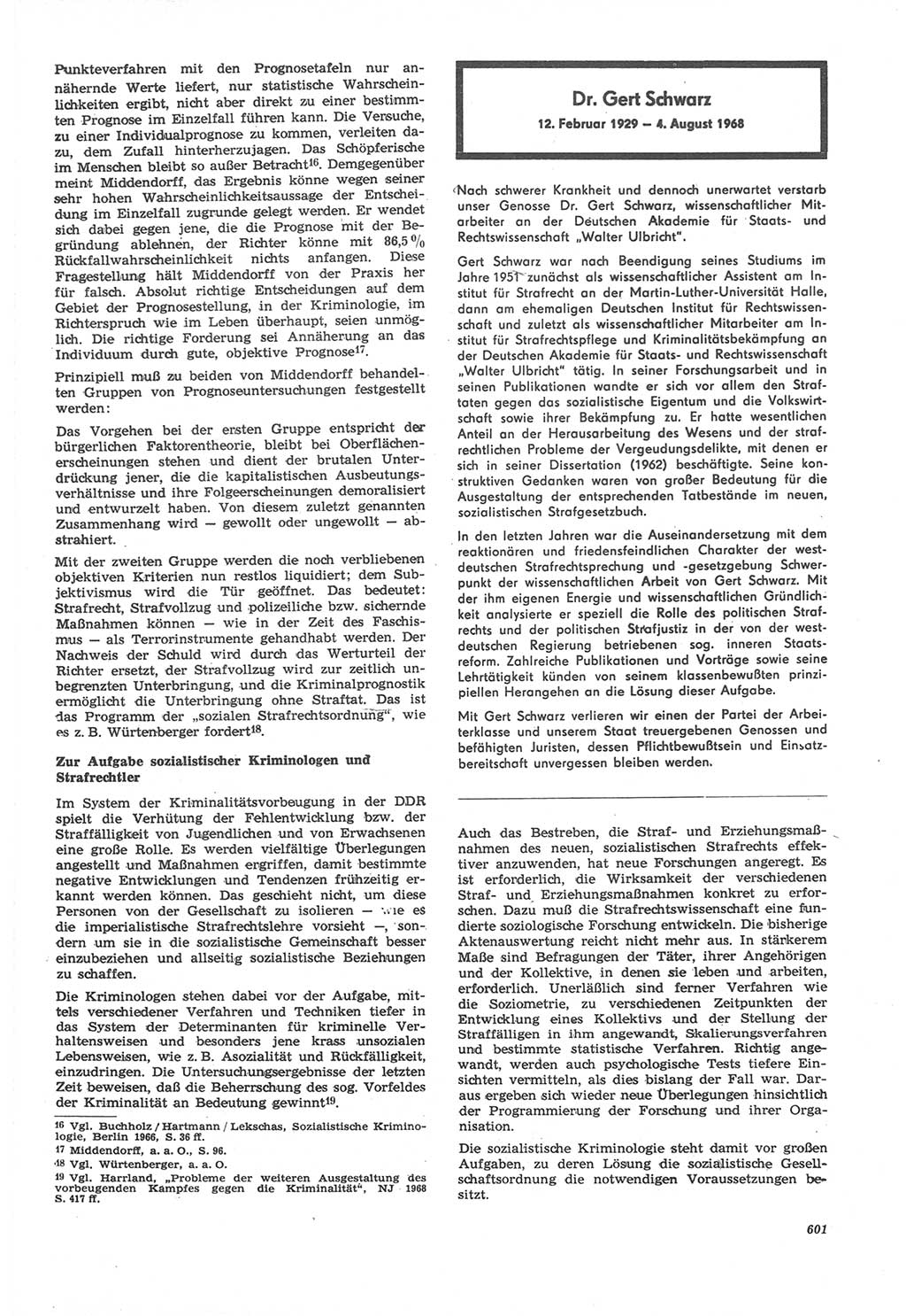 Neue Justiz (NJ), Zeitschrift für Recht und Rechtswissenschaft [Deutsche Demokratische Republik (DDR)], 22. Jahrgang 1968, Seite 601 (NJ DDR 1968, S. 601)