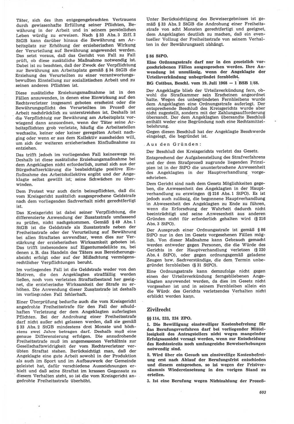 Neue Justiz (NJ), Zeitschrift für Recht und Rechtswissenschaft [Deutsche Demokratische Republik (DDR)], 22. Jahrgang 1968, Seite 603 (NJ DDR 1968, S. 603)