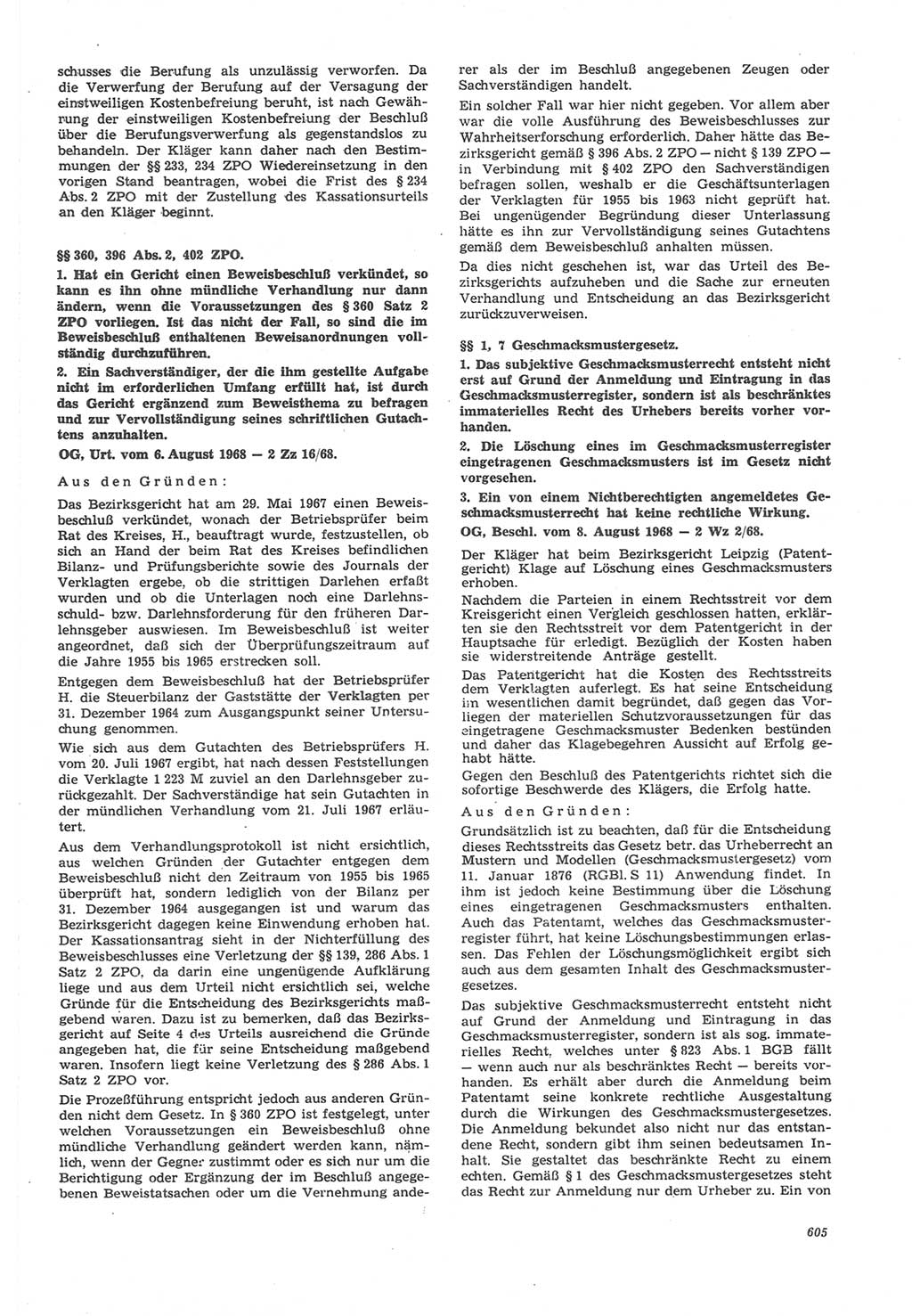 Neue Justiz (NJ), Zeitschrift für Recht und Rechtswissenschaft [Deutsche Demokratische Republik (DDR)], 22. Jahrgang 1968, Seite 605 (NJ DDR 1968, S. 605)