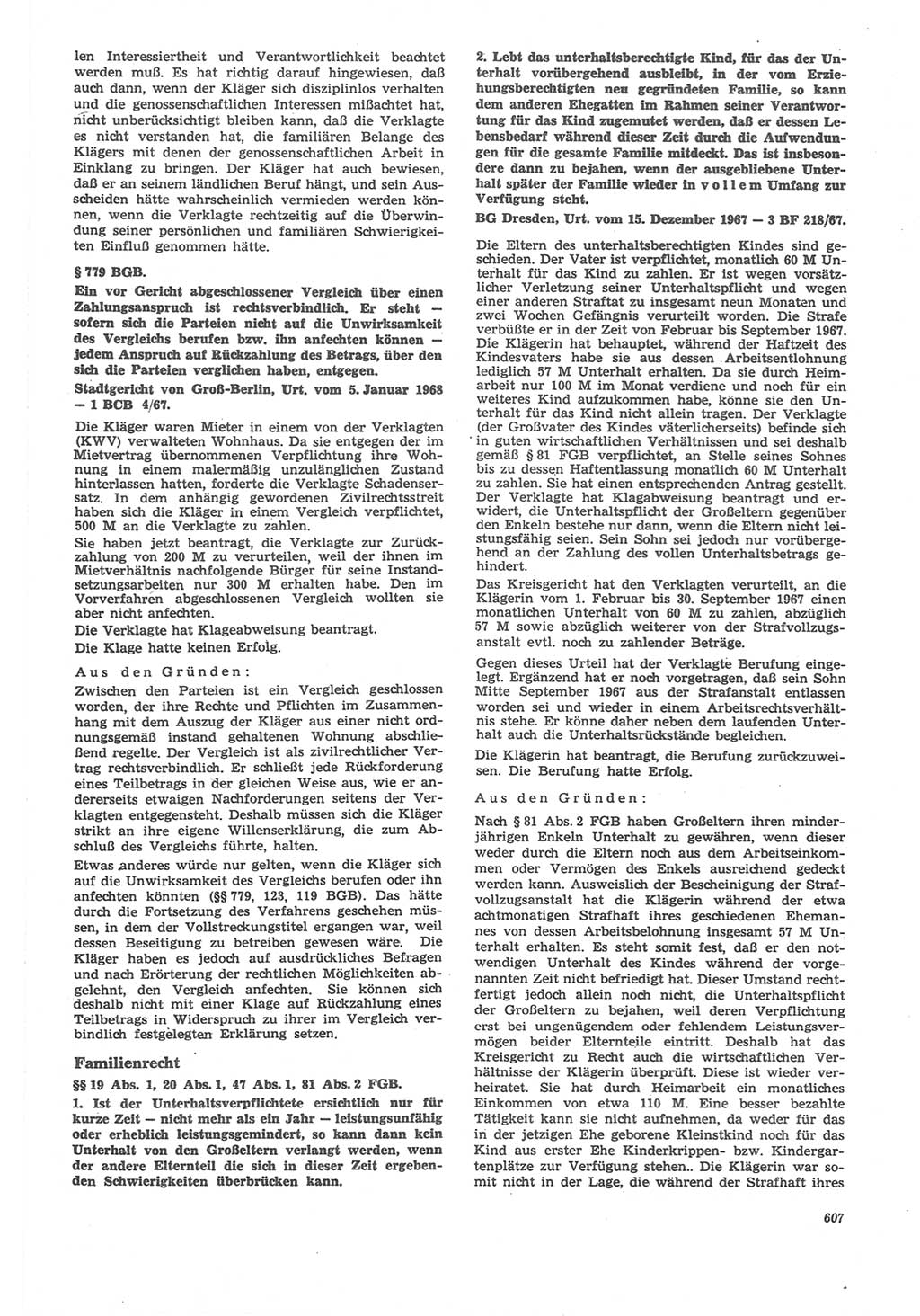 Neue Justiz (NJ), Zeitschrift für Recht und Rechtswissenschaft [Deutsche Demokratische Republik (DDR)], 22. Jahrgang 1968, Seite 607 (NJ DDR 1968, S. 607)