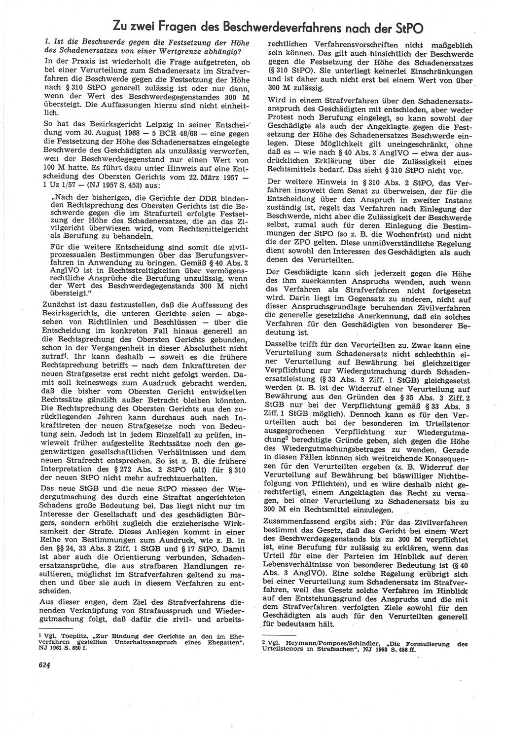 Neue Justiz (NJ), Zeitschrift für Recht und Rechtswissenschaft [Deutsche Demokratische Republik (DDR)], 22. Jahrgang 1968, Seite 624 (NJ DDR 1968, S. 624)