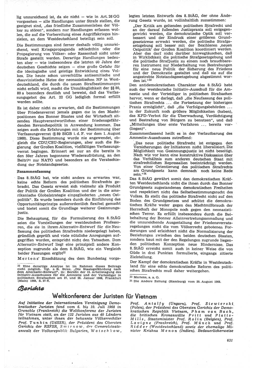 Neue Justiz (NJ), Zeitschrift für Recht und Rechtswissenschaft [Deutsche Demokratische Republik (DDR)], 22. Jahrgang 1968, Seite 631 (NJ DDR 1968, S. 631)