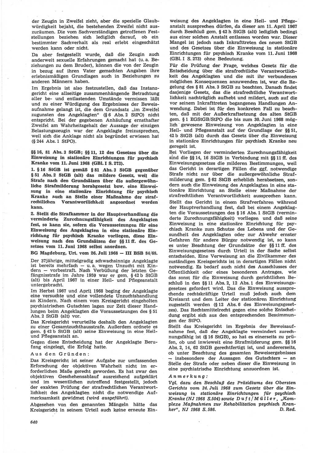 Neue Justiz (NJ), Zeitschrift für Recht und Rechtswissenschaft [Deutsche Demokratische Republik (DDR)], 22. Jahrgang 1968, Seite 640 (NJ DDR 1968, S. 640)