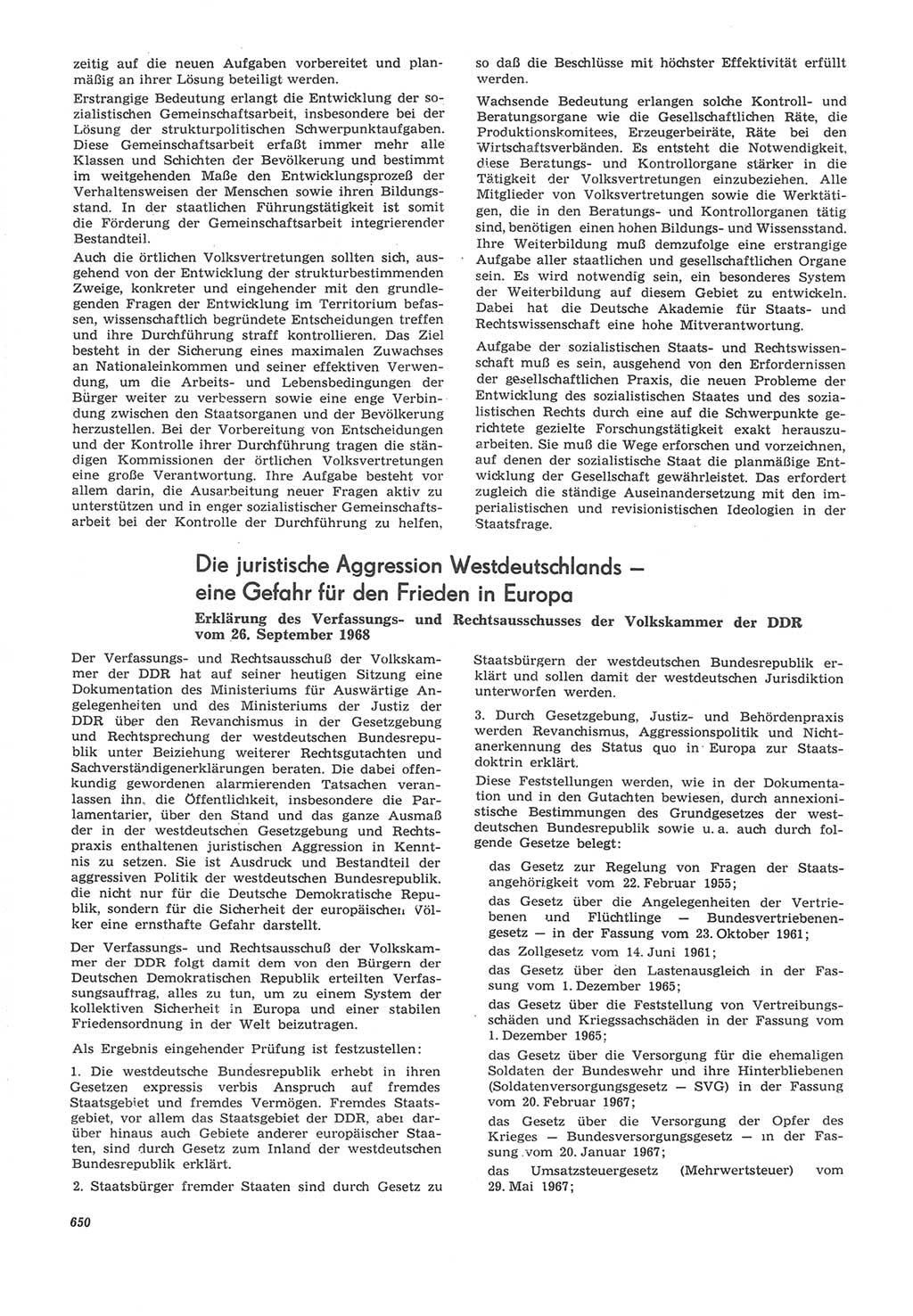 Neue Justiz (NJ), Zeitschrift für Recht und Rechtswissenschaft [Deutsche Demokratische Republik (DDR)], 22. Jahrgang 1968, Seite 650 (NJ DDR 1968, S. 650)