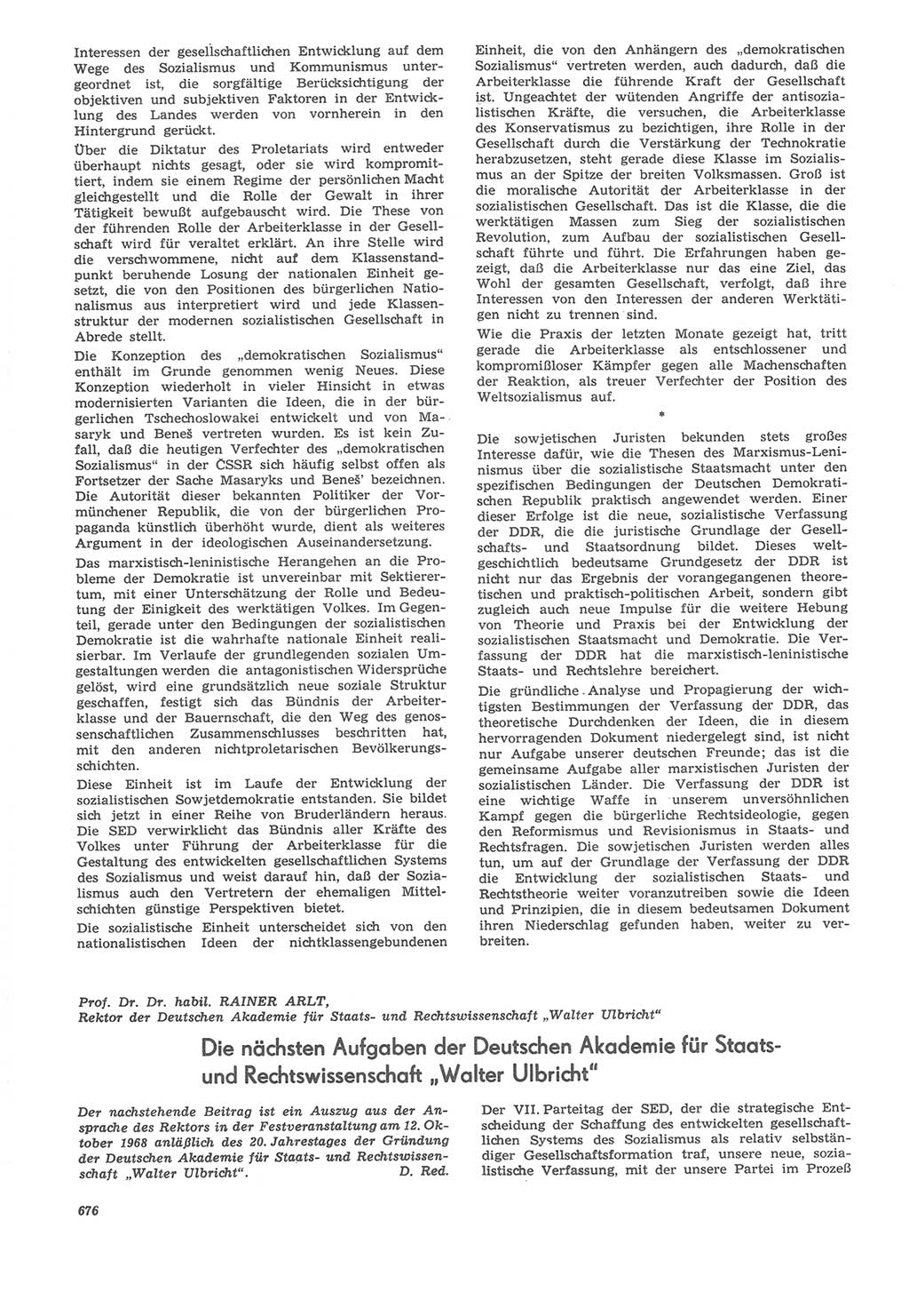 Neue Justiz (NJ), Zeitschrift für Recht und Rechtswissenschaft [Deutsche Demokratische Republik (DDR)], 22. Jahrgang 1968, Seite 676 (NJ DDR 1968, S. 676)