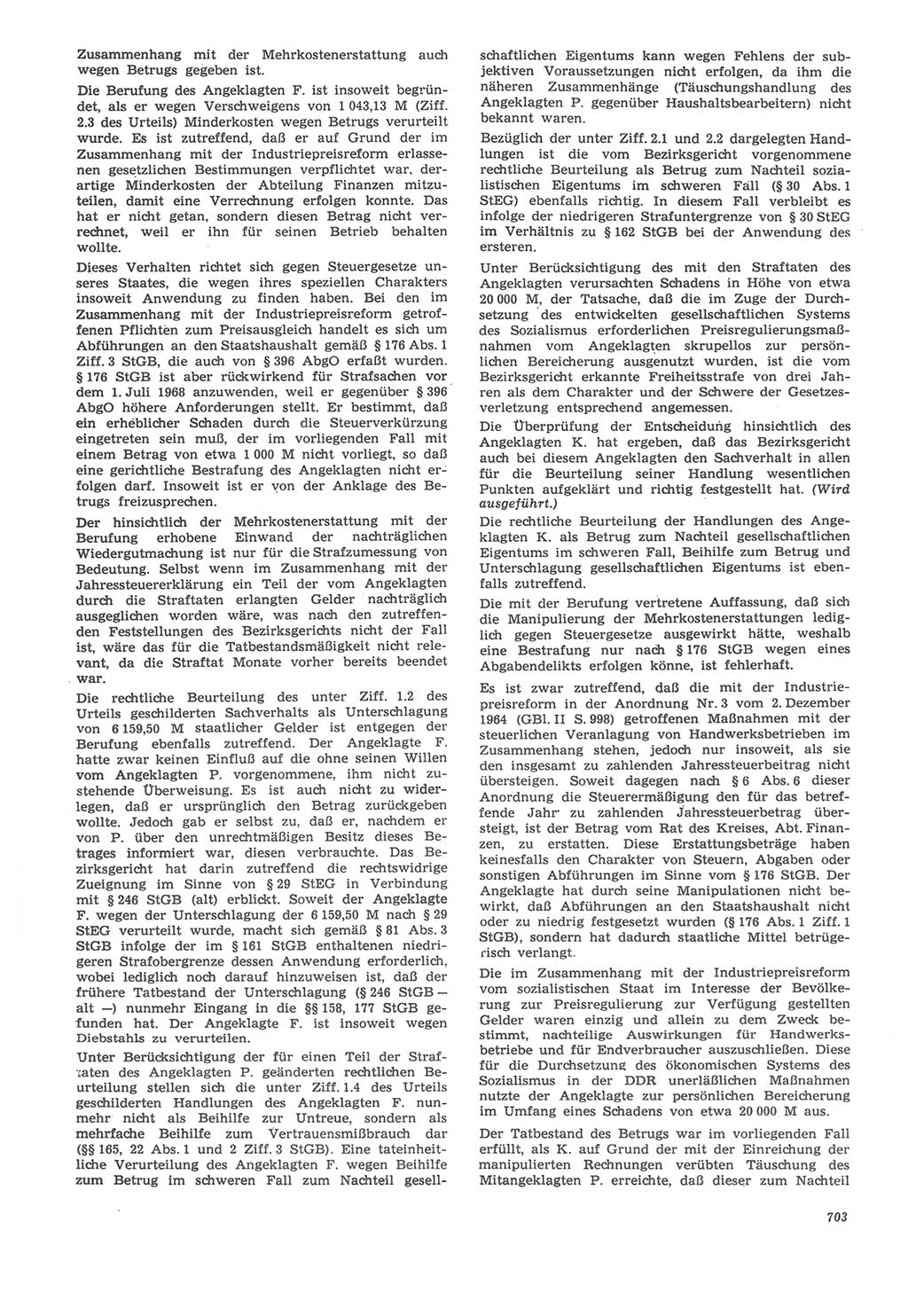 Neue Justiz (NJ), Zeitschrift für Recht und Rechtswissenschaft [Deutsche Demokratische Republik (DDR)], 22. Jahrgang 1968, Seite 703 (NJ DDR 1968, S. 703)