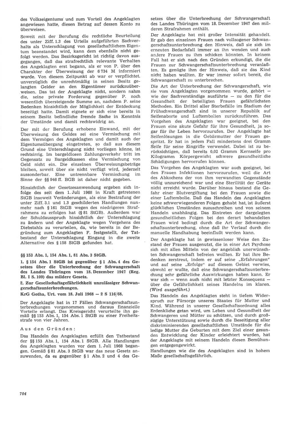 Neue Justiz (NJ), Zeitschrift für Recht und Rechtswissenschaft [Deutsche Demokratische Republik (DDR)], 22. Jahrgang 1968, Seite 704 (NJ DDR 1968, S. 704)