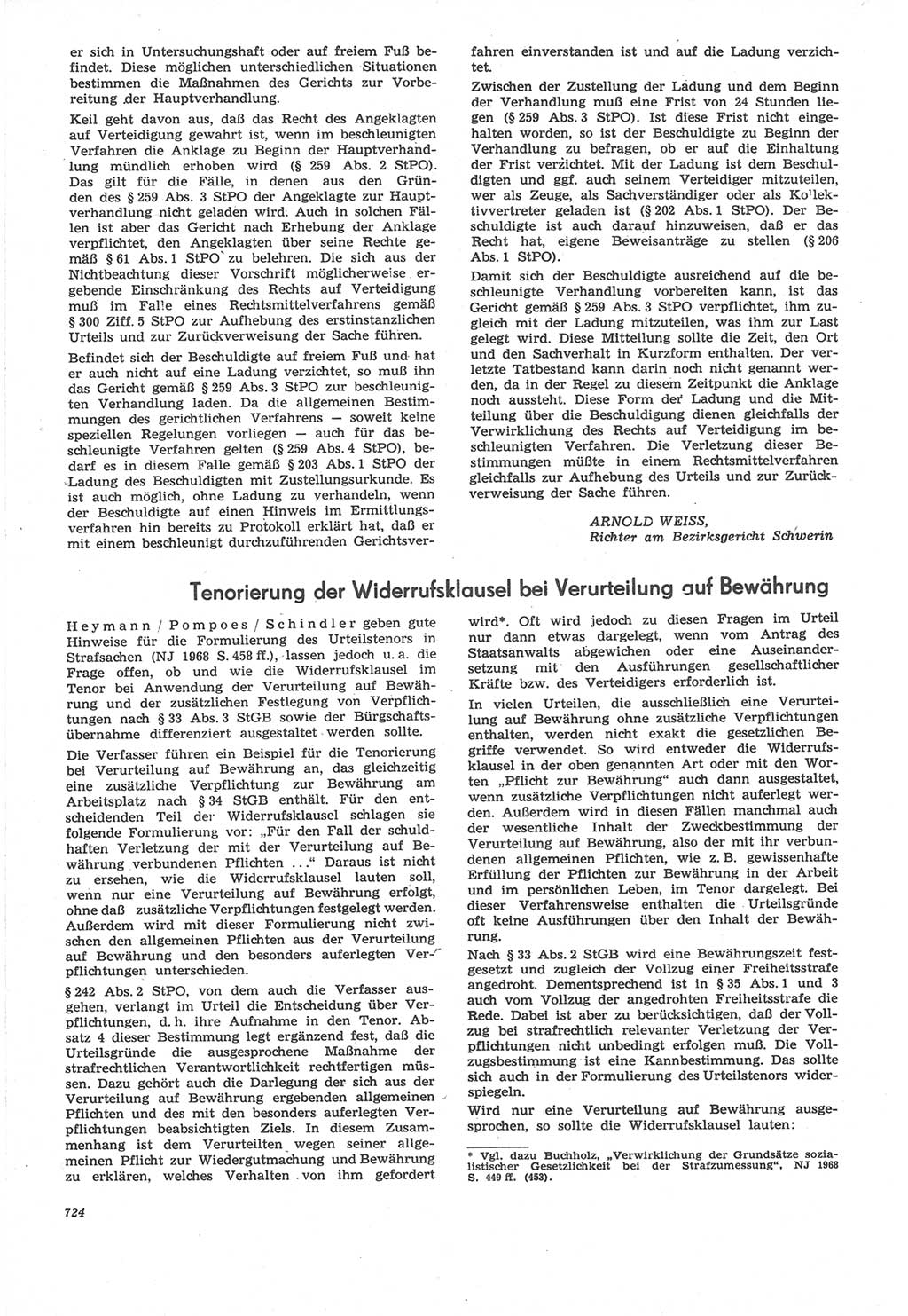 Neue Justiz (NJ), Zeitschrift für Recht und Rechtswissenschaft [Deutsche Demokratische Republik (DDR)], 22. Jahrgang 1968, Seite 724 (NJ DDR 1968, S. 724)