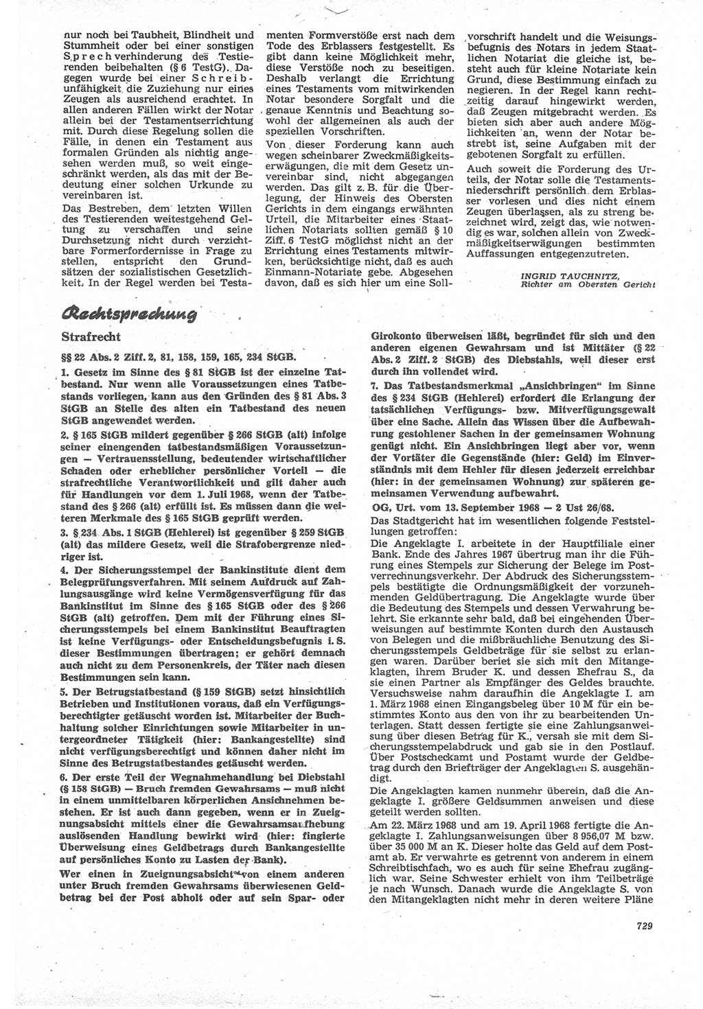 Neue Justiz (NJ), Zeitschrift für Recht und Rechtswissenschaft [Deutsche Demokratische Republik (DDR)], 22. Jahrgang 1968, Seite 729 (NJ DDR 1968, S. 729)