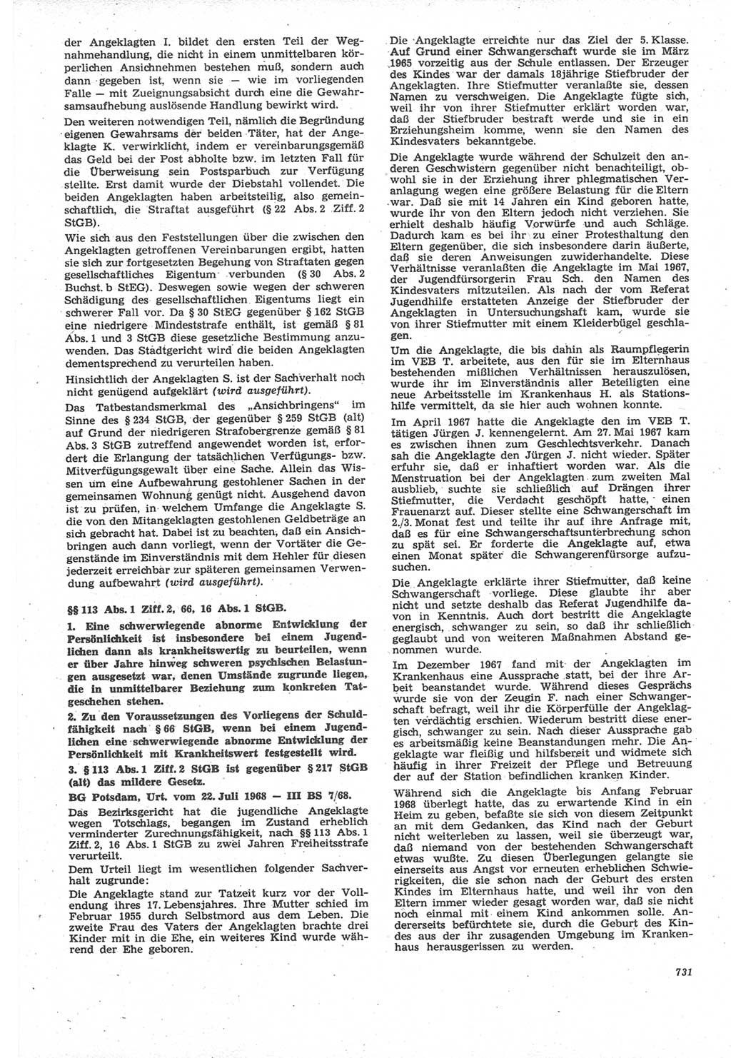 Neue Justiz (NJ), Zeitschrift für Recht und Rechtswissenschaft [Deutsche Demokratische Republik (DDR)], 22. Jahrgang 1968, Seite 731 (NJ DDR 1968, S. 731)