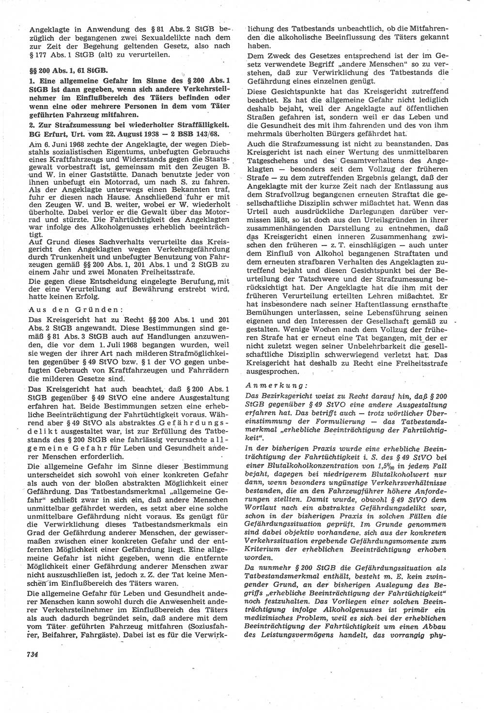Neue Justiz (NJ), Zeitschrift für Recht und Rechtswissenschaft [Deutsche Demokratische Republik (DDR)], 22. Jahrgang 1968, Seite 734 (NJ DDR 1968, S. 734)