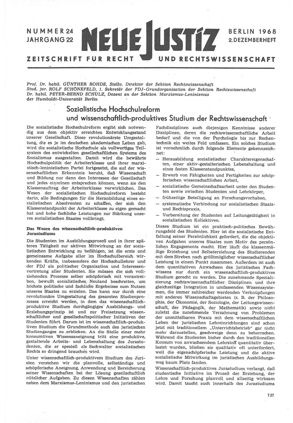 Neue Justiz (NJ), Zeitschrift für Recht und Rechtswissenschaft [Deutsche Demokratische Republik (DDR)], 22. Jahrgang 1968, Seite 737 (NJ DDR 1968, S. 737)