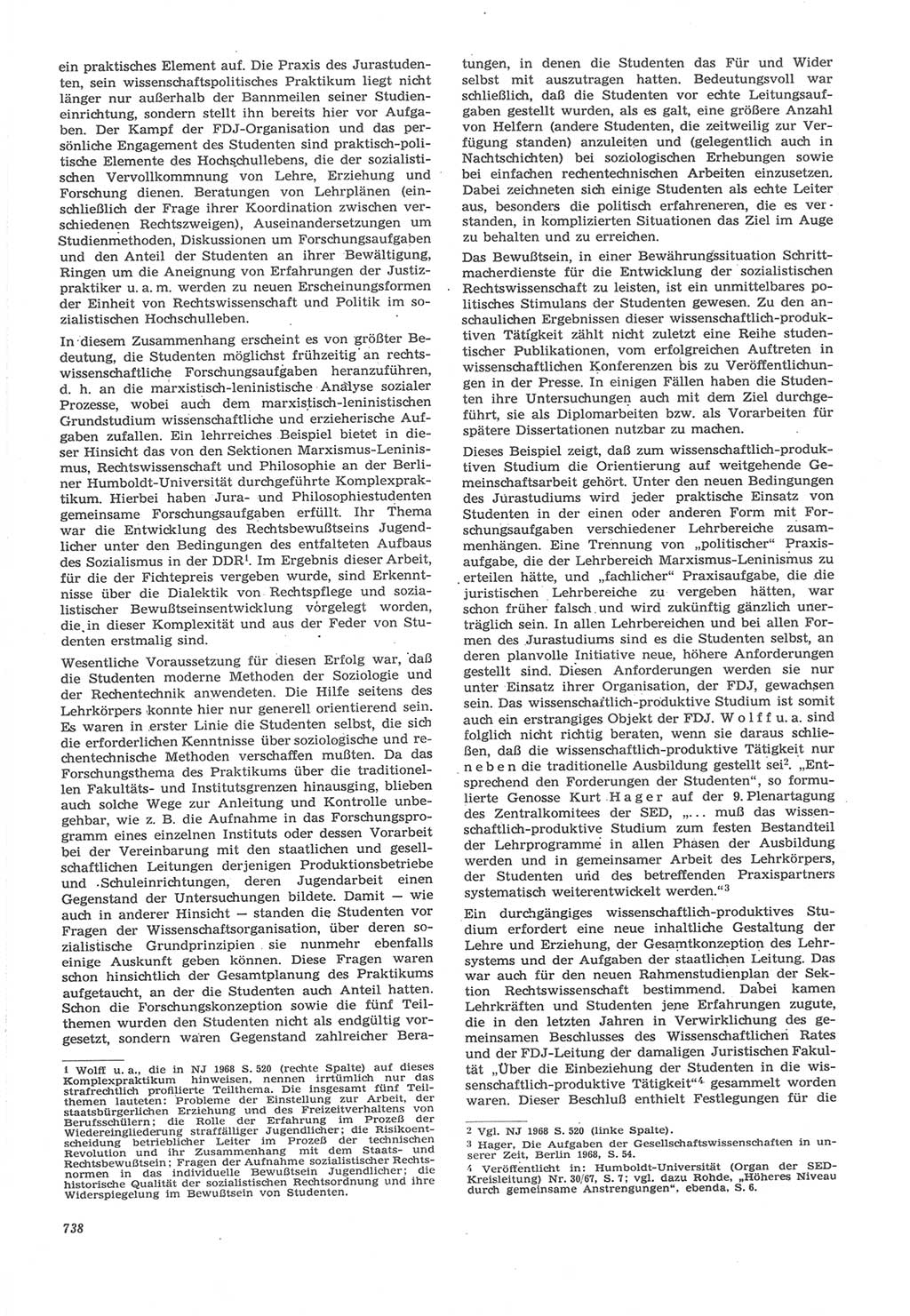 Neue Justiz (NJ), Zeitschrift für Recht und Rechtswissenschaft [Deutsche Demokratische Republik (DDR)], 22. Jahrgang 1968, Seite 738 (NJ DDR 1968, S. 738)