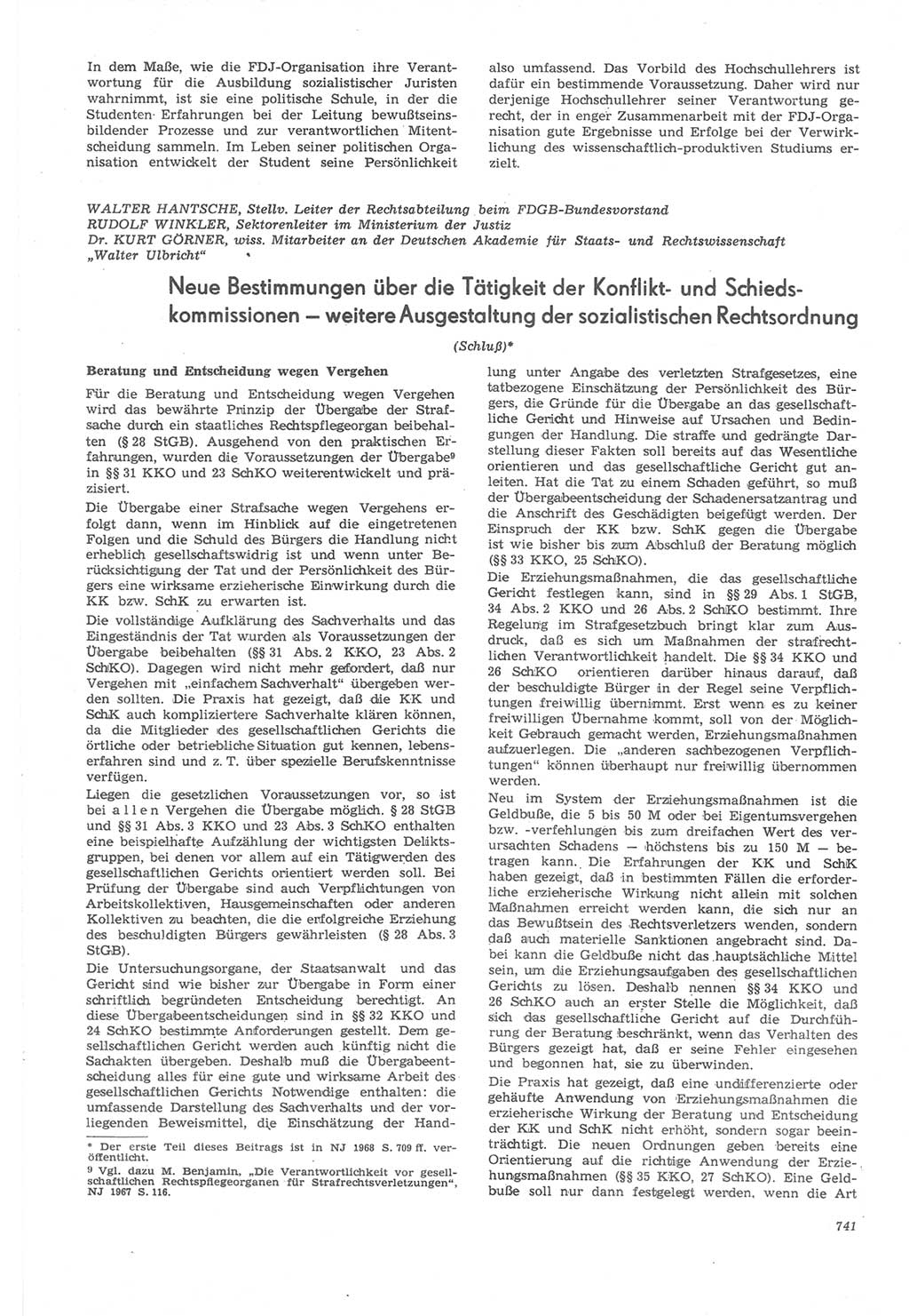 Neue Justiz (NJ), Zeitschrift für Recht und Rechtswissenschaft [Deutsche Demokratische Republik (DDR)], 22. Jahrgang 1968, Seite 741 (NJ DDR 1968, S. 741)