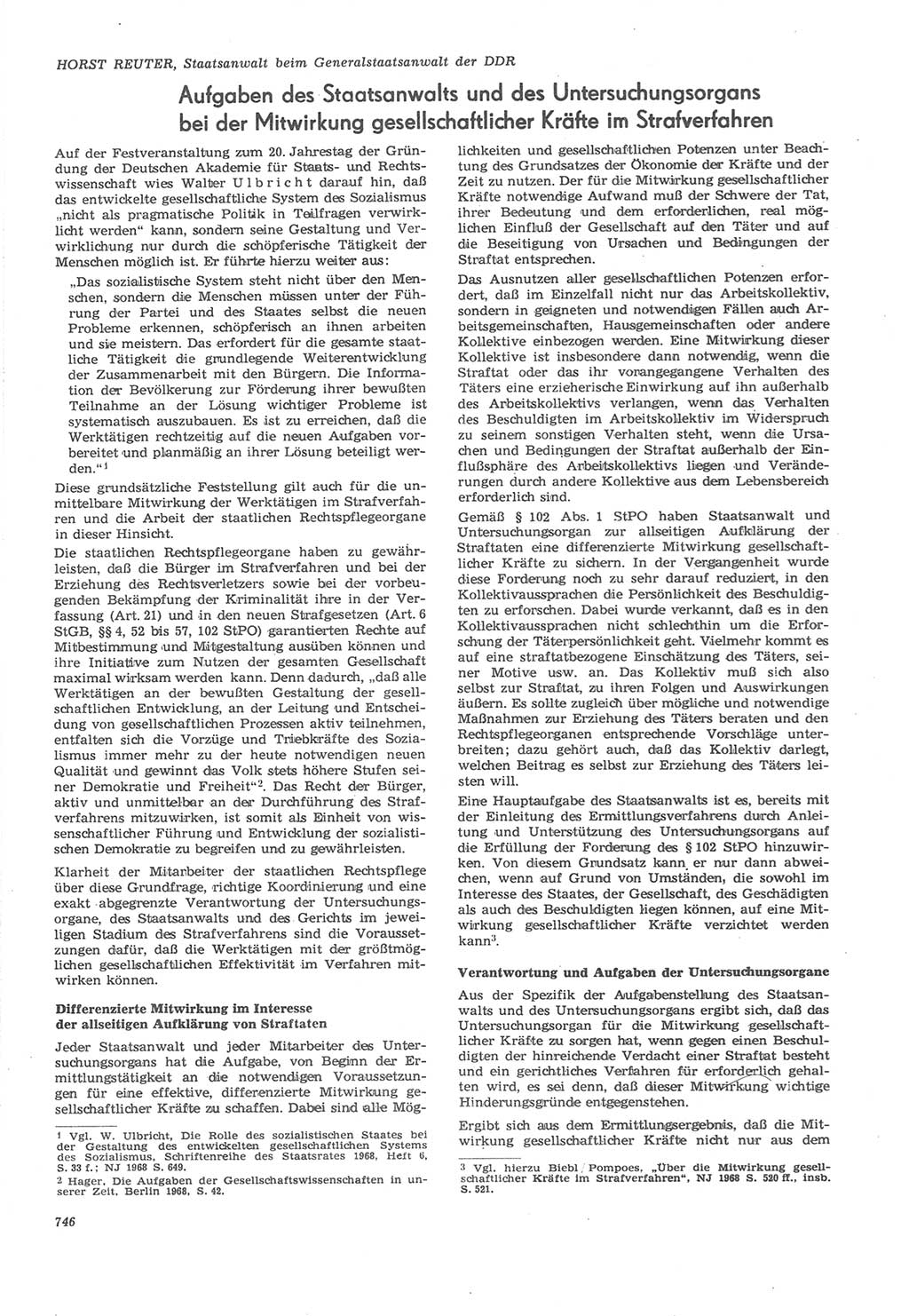 Neue Justiz (NJ), Zeitschrift für Recht und Rechtswissenschaft [Deutsche Demokratische Republik (DDR)], 22. Jahrgang 1968, Seite 746 (NJ DDR 1968, S. 746)
