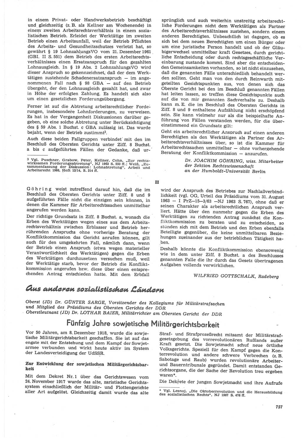 Neue Justiz (NJ), Zeitschrift für Recht und Rechtswissenschaft [Deutsche Demokratische Republik (DDR)], 22. Jahrgang 1968, Seite 757 (NJ DDR 1968, S. 757)