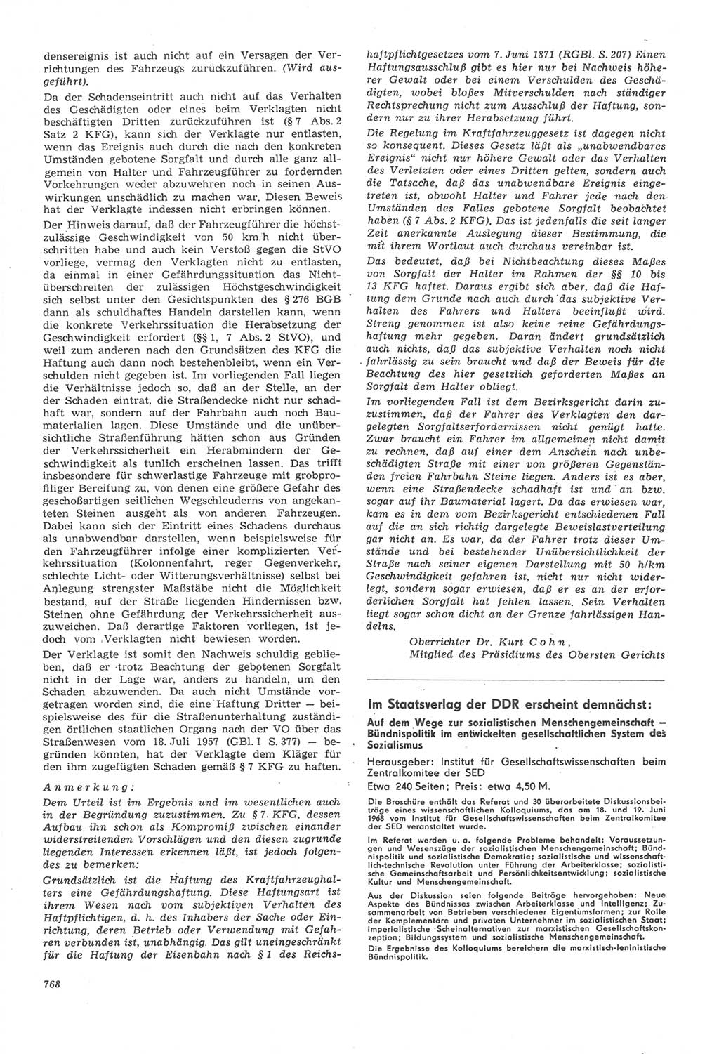Neue Justiz (NJ), Zeitschrift für Recht und Rechtswissenschaft [Deutsche Demokratische Republik (DDR)], 22. Jahrgang 1968, Seite 768 (NJ DDR 1968, S. 768)