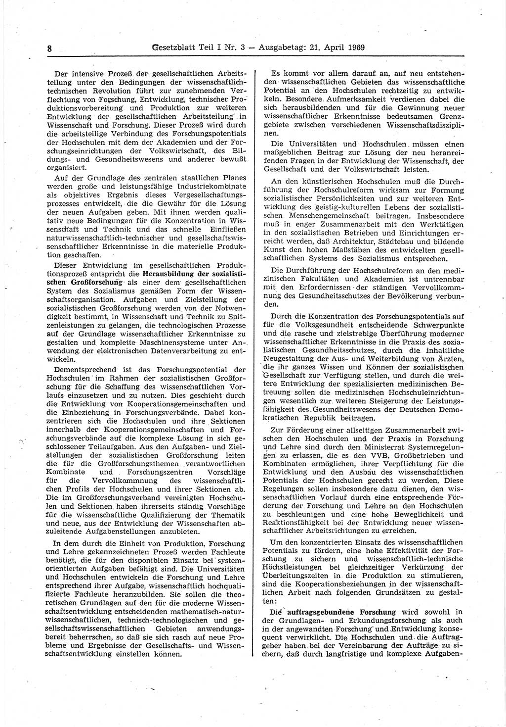 Gesetzblatt (GBl.) der Deutschen Demokratischen Republik (DDR) Teil Ⅰ 1969, Seite 8 (GBl. DDR Ⅰ 1969, S. 8)