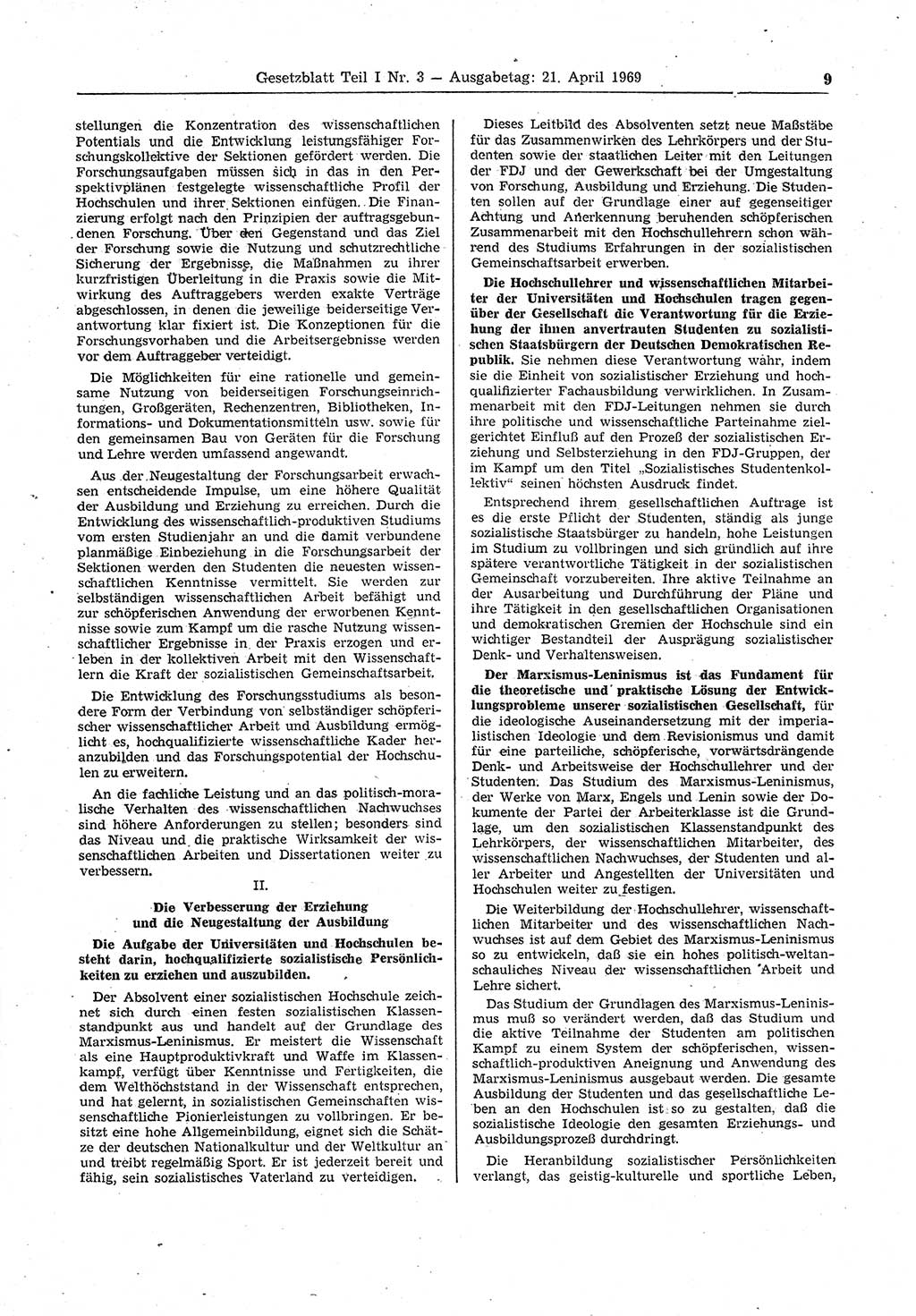 Gesetzblatt (GBl.) der Deutschen Demokratischen Republik (DDR) Teil Ⅰ 1969, Seite 9 (GBl. DDR Ⅰ 1969, S. 9)