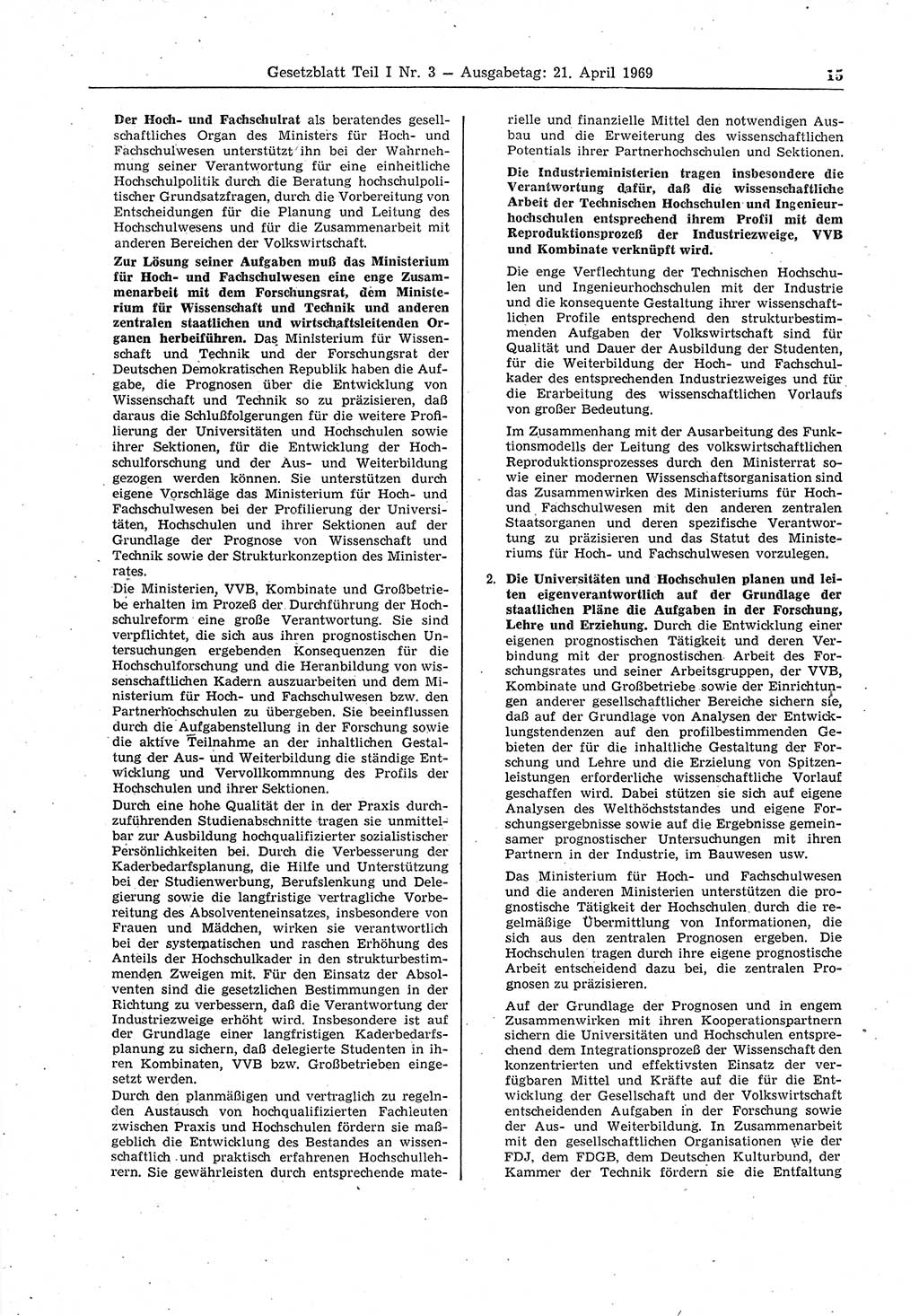 Gesetzblatt (GBl.) der Deutschen Demokratischen Republik (DDR) Teil Ⅰ 1969, Seite 15 (GBl. DDR Ⅰ 1969, S. 15)