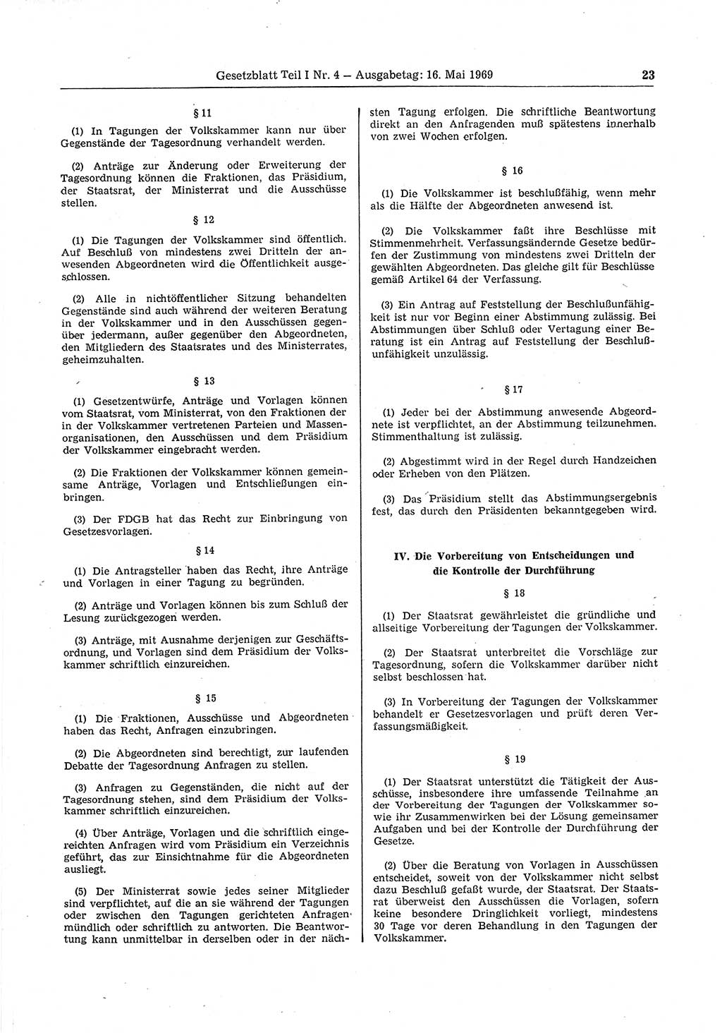 Gesetzblatt (GBl.) der Deutschen Demokratischen Republik (DDR) Teil Ⅰ 1969, Seite 23 (GBl. DDR Ⅰ 1969, S. 23)