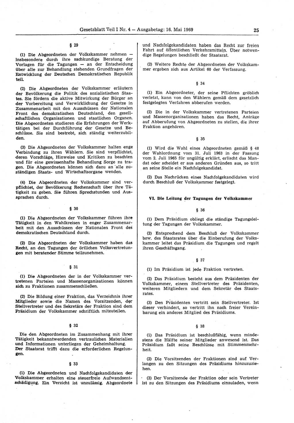 Gesetzblatt (GBl.) der Deutschen Demokratischen Republik (DDR) Teil Ⅰ 1969, Seite 25 (GBl. DDR Ⅰ 1969, S. 25)