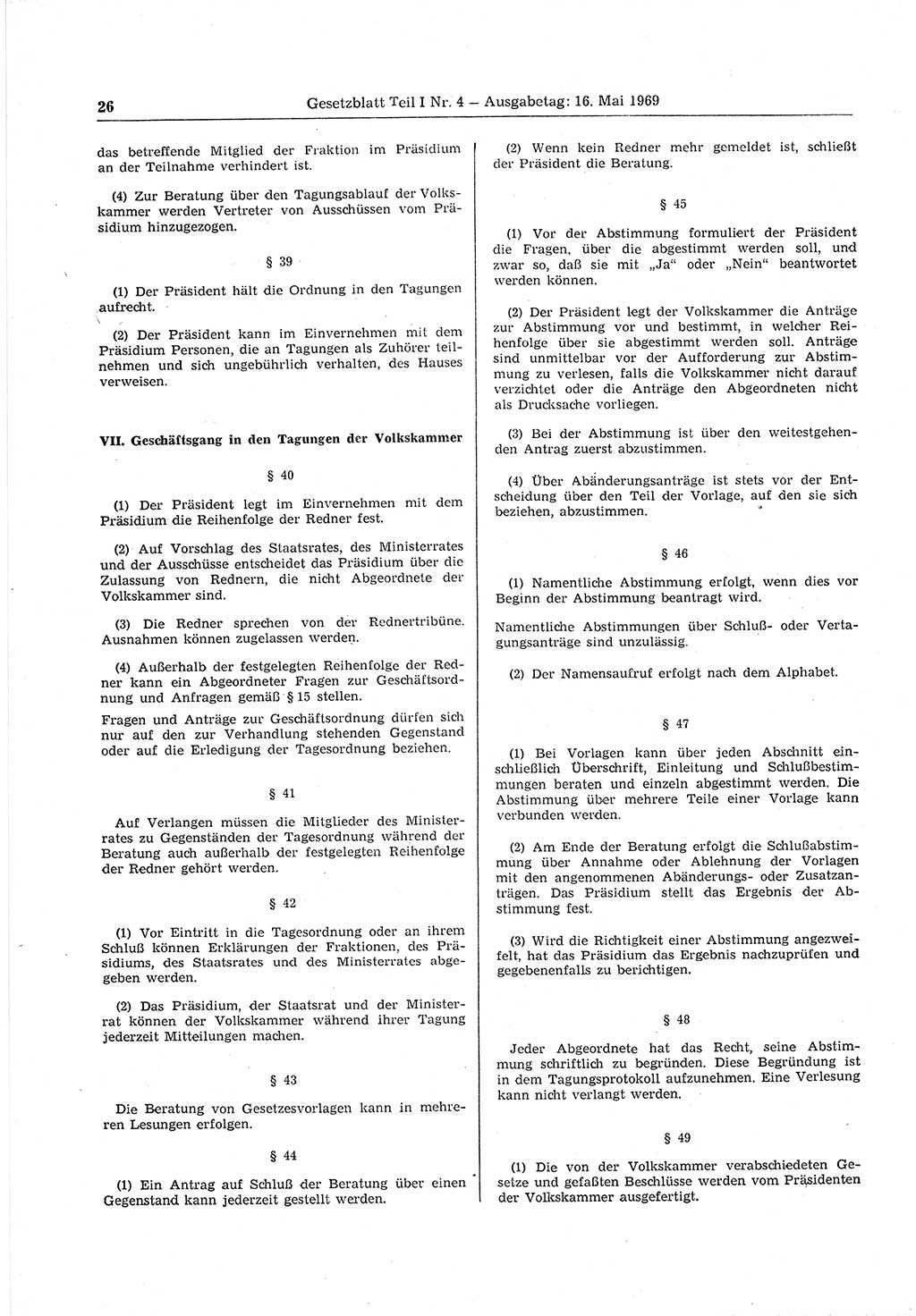 Gesetzblatt (GBl.) der Deutschen Demokratischen Republik (DDR) Teil Ⅰ 1969, Seite 26 (GBl. DDR Ⅰ 1969, S. 26)