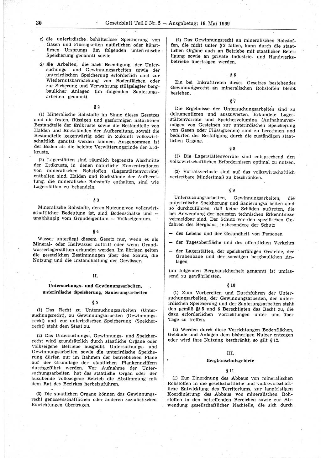 Gesetzblatt (GBl.) der Deutschen Demokratischen Republik (DDR) Teil Ⅰ 1969, Seite 30 (GBl. DDR Ⅰ 1969, S. 30)