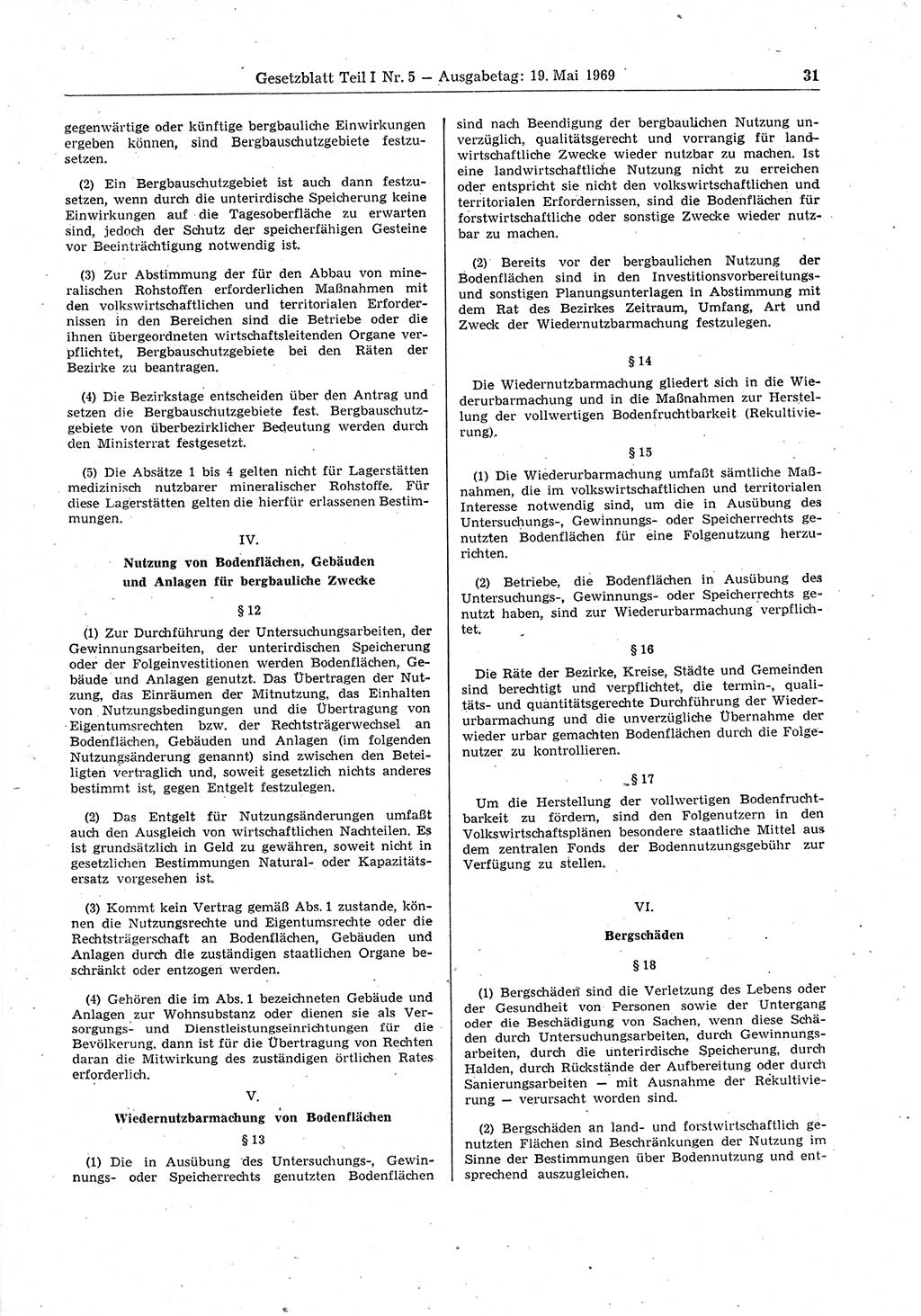 Gesetzblatt (GBl.) der Deutschen Demokratischen Republik (DDR) Teil Ⅰ 1969, Seite 31 (GBl. DDR Ⅰ 1969, S. 31)