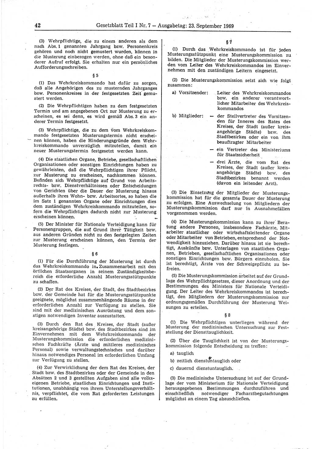 Gesetzblatt (GBl.) der Deutschen Demokratischen Republik (DDR) Teil Ⅰ 1969, Seite 42 (GBl. DDR Ⅰ 1969, S. 42)