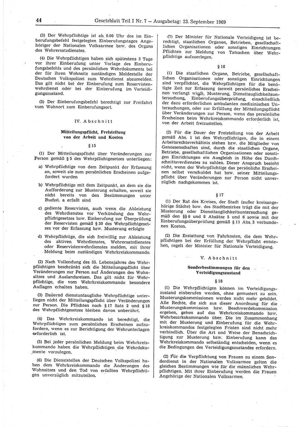 Gesetzblatt (GBl.) der Deutschen Demokratischen Republik (DDR) Teil Ⅰ 1969, Seite 44 (GBl. DDR Ⅰ 1969, S. 44)