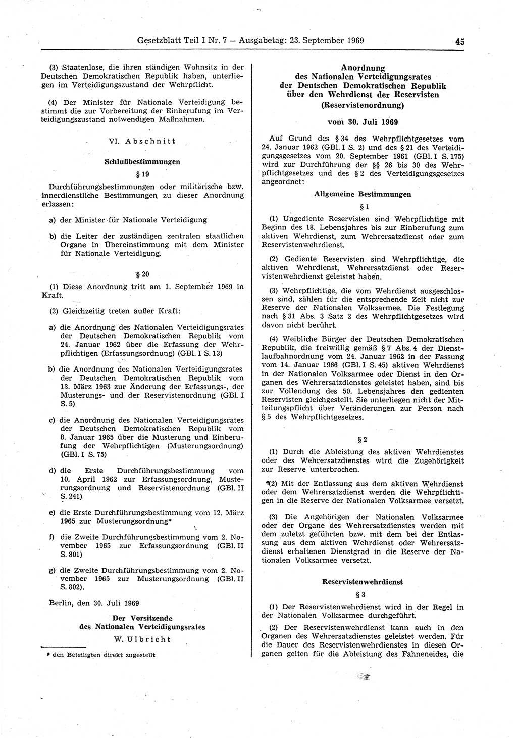 Gesetzblatt (GBl.) der Deutschen Demokratischen Republik (DDR) Teil Ⅰ 1969, Seite 45 (GBl. DDR Ⅰ 1969, S. 45)