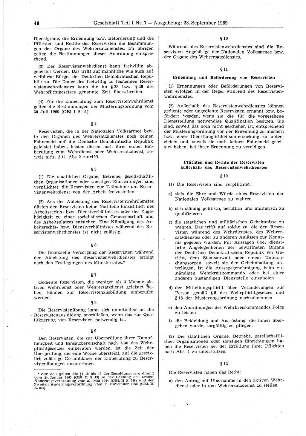Gesetzblatt (GBl.) der Deutschen Demokratischen Republik (DDR) Teil Ⅰ 1969, Seite 46 (GBl. DDR Ⅰ 1969, S. 46)