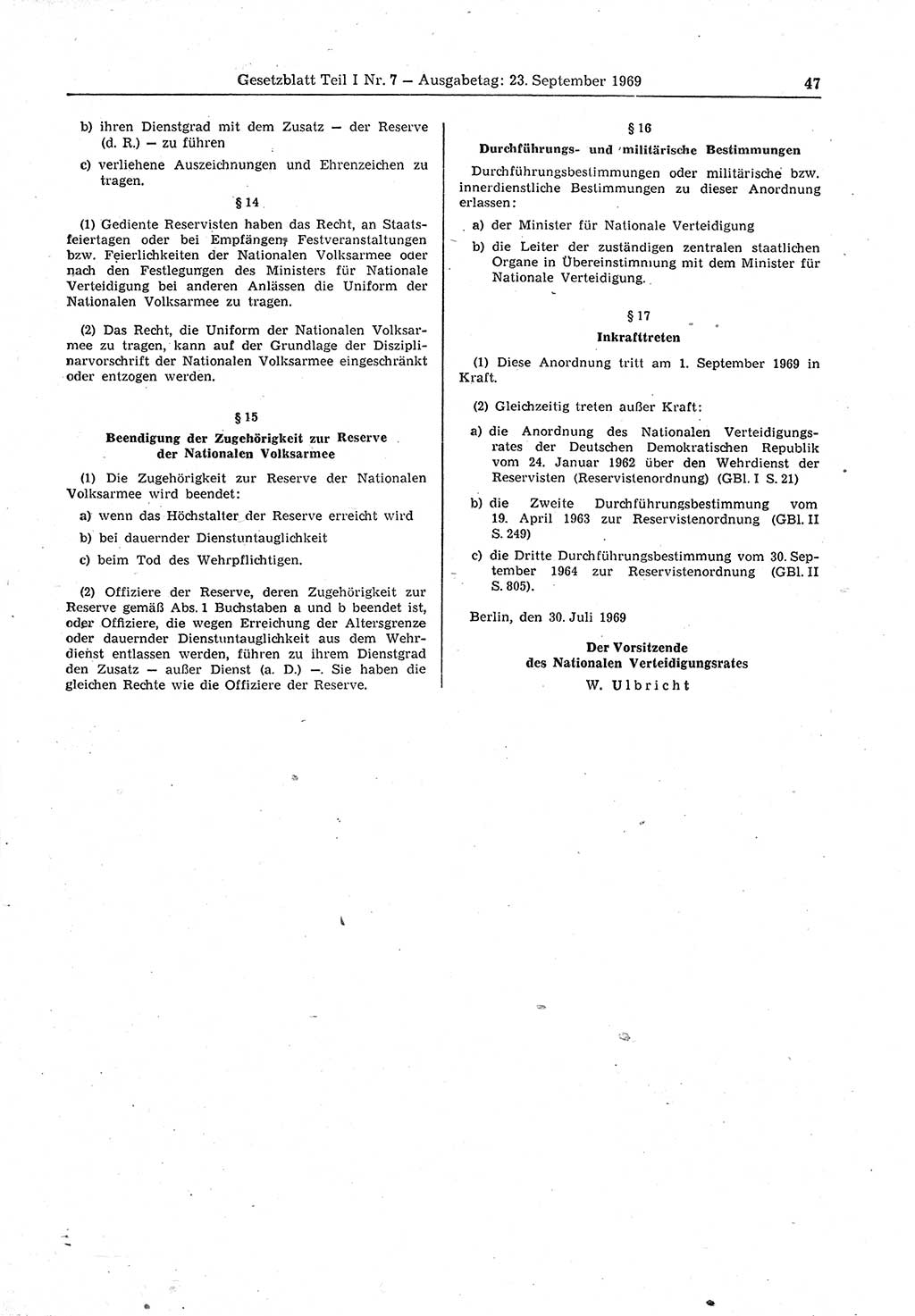 Gesetzblatt (GBl.) der Deutschen Demokratischen Republik (DDR) Teil Ⅰ 1969, Seite 47 (GBl. DDR Ⅰ 1969, S. 47)