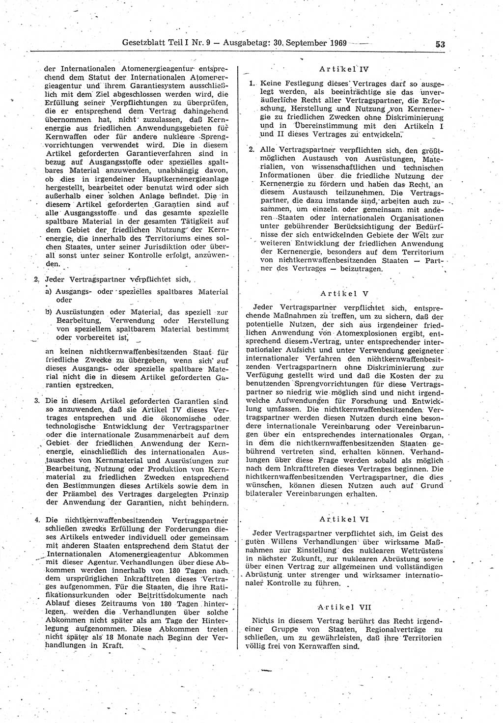 Gesetzblatt (GBl.) der Deutschen Demokratischen Republik (DDR) Teil Ⅰ 1969, Seite 53 (GBl. DDR Ⅰ 1969, S. 53)