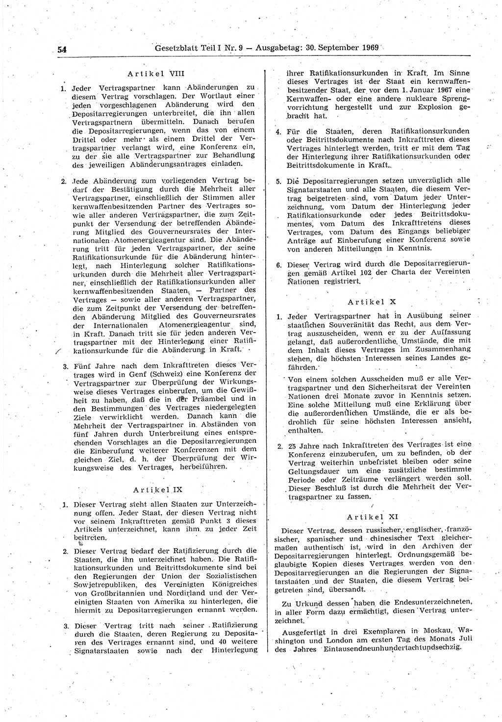 Gesetzblatt (GBl.) der Deutschen Demokratischen Republik (DDR) Teil Ⅰ 1969, Seite 54 (GBl. DDR Ⅰ 1969, S. 54)