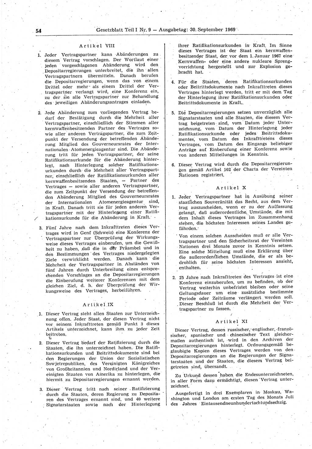 Gesetzblatt (GBl.) der Deutschen Demokratischen Republik (DDR) Teil Ⅰ 1969, Seite 54 (GBl. DDR Ⅰ 1969, S. 54)