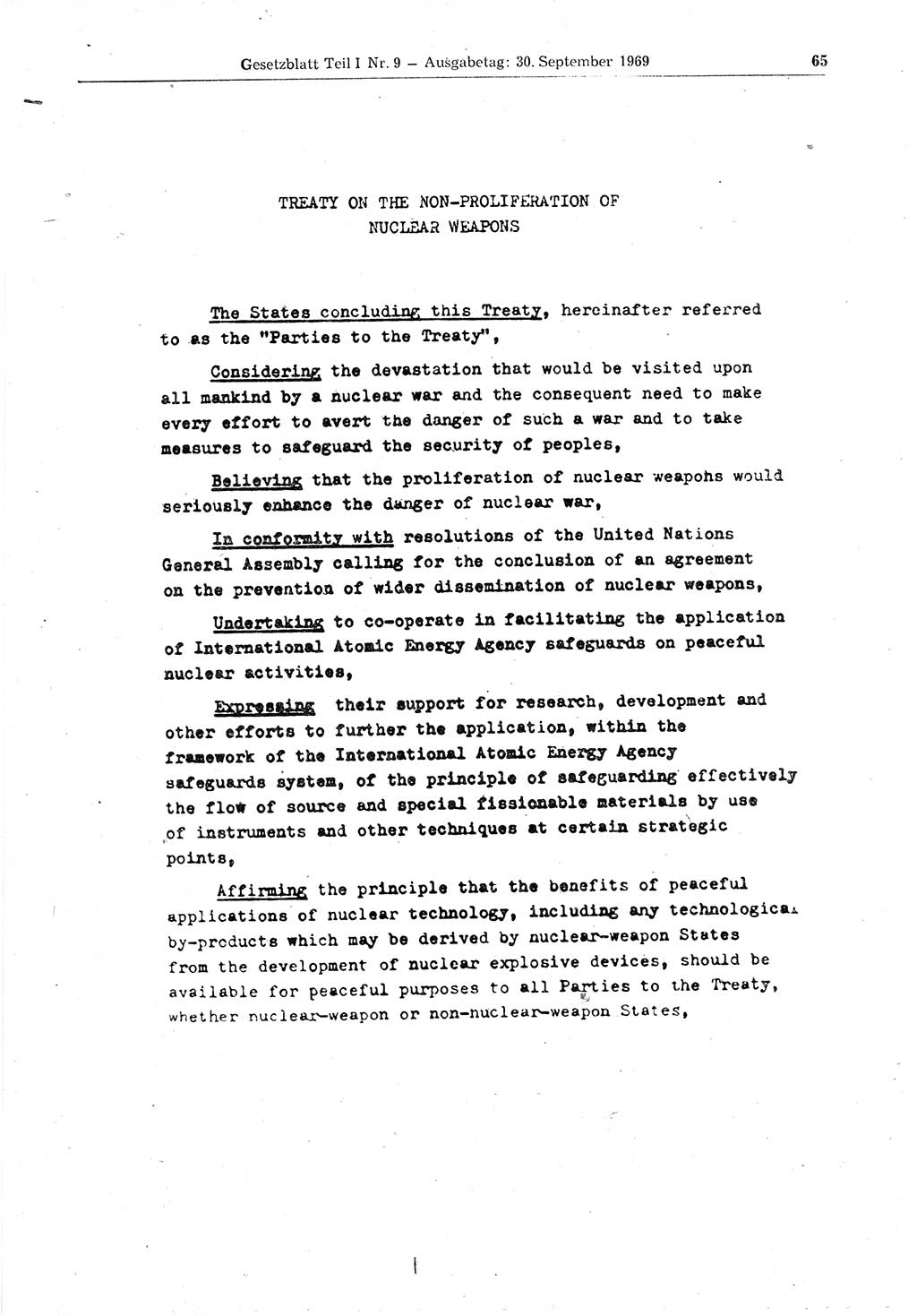 Gesetzblatt (GBl.) der Deutschen Demokratischen Republik (DDR) Teil Ⅰ 1969, Seite 65 (GBl. DDR Ⅰ 1969, S. 65)