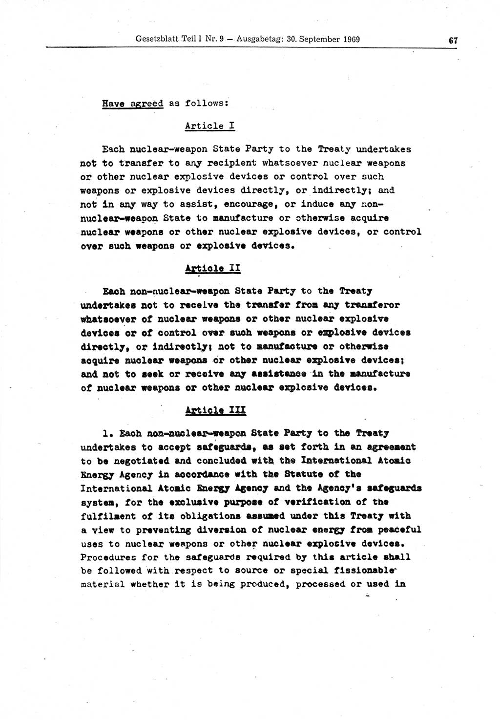 Gesetzblatt (GBl.) der Deutschen Demokratischen Republik (DDR) Teil Ⅰ 1969, Seite 67 (GBl. DDR Ⅰ 1969, S. 67)