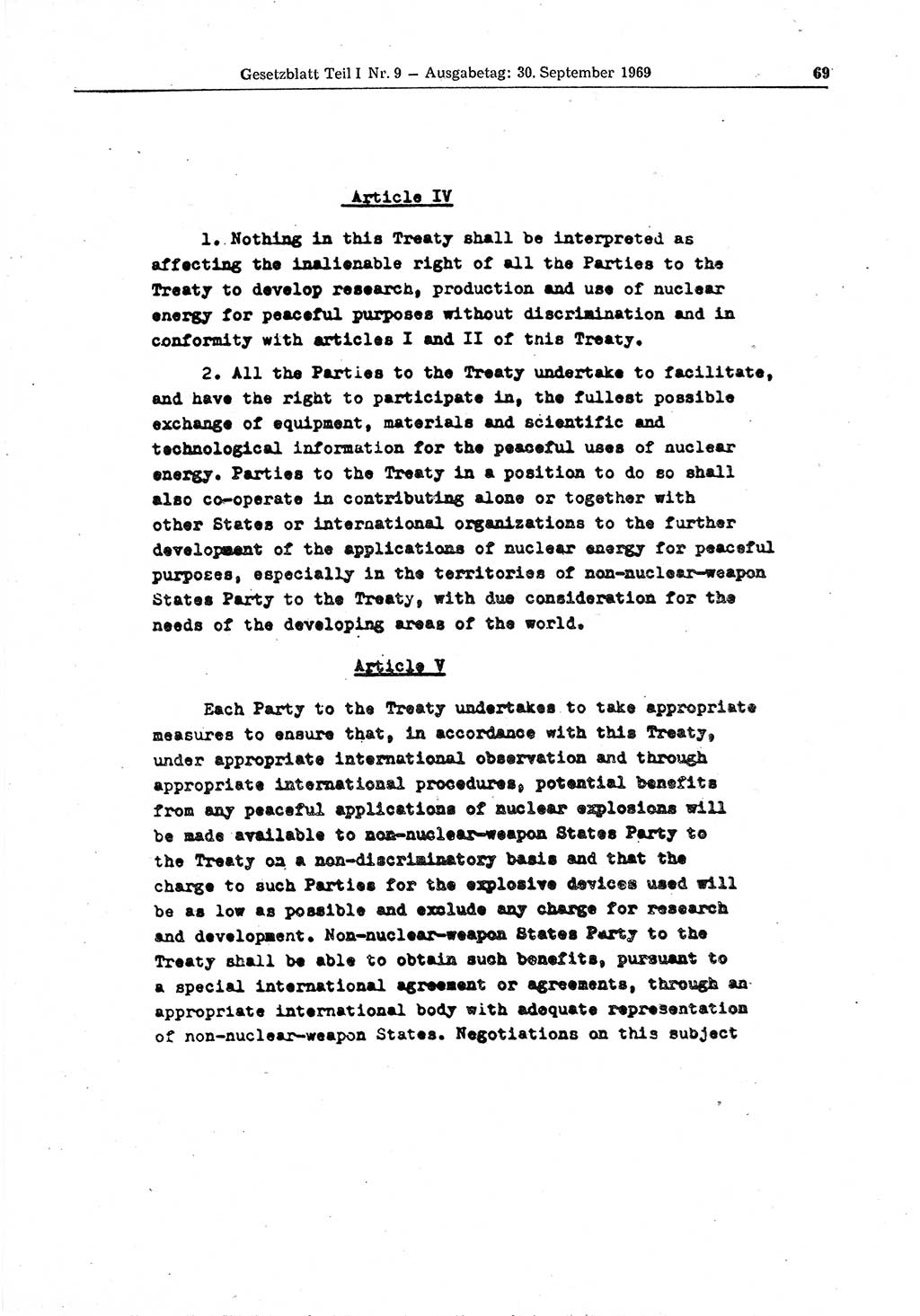 Gesetzblatt (GBl.) der Deutschen Demokratischen Republik (DDR) Teil Ⅰ 1969, Seite 69 (GBl. DDR Ⅰ 1969, S. 69)