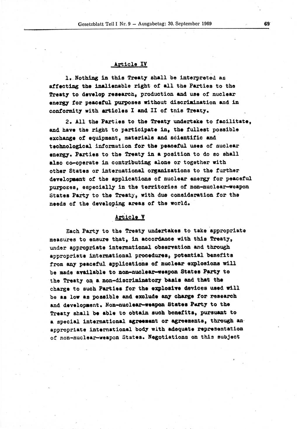 Gesetzblatt (GBl.) der Deutschen Demokratischen Republik (DDR) Teil Ⅰ 1969, Seite 69 (GBl. DDR Ⅰ 1969, S. 69)