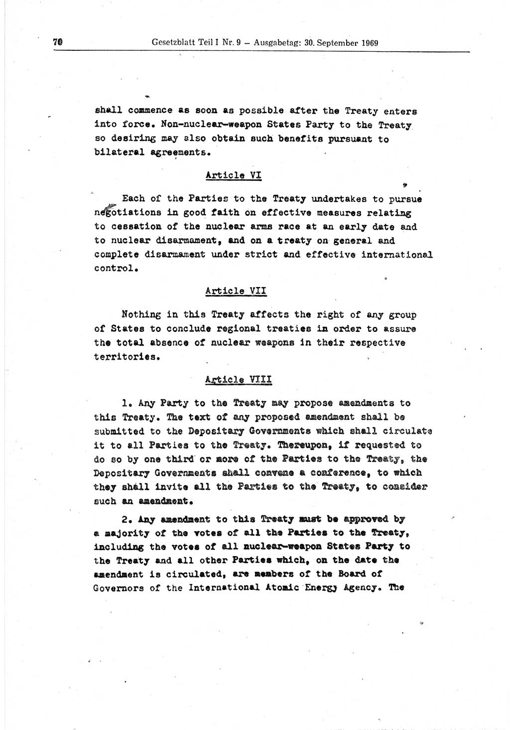 Gesetzblatt (GBl.) der Deutschen Demokratischen Republik (DDR) Teil Ⅰ 1969, Seite 70 (GBl. DDR Ⅰ 1969, S. 70)