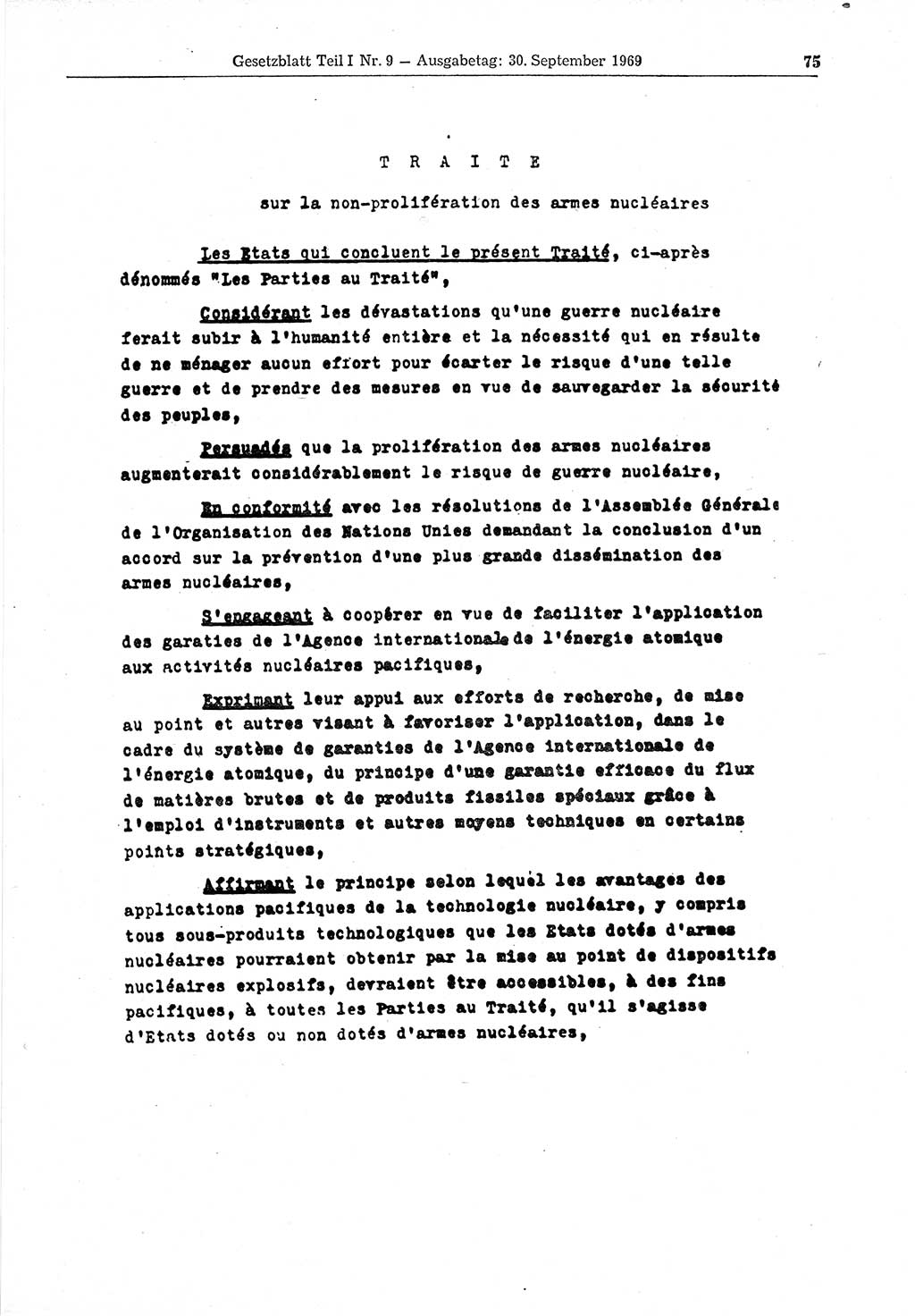 Gesetzblatt (GBl.) der Deutschen Demokratischen Republik (DDR) Teil Ⅰ 1969, Seite 75 (GBl. DDR Ⅰ 1969, S. 75)